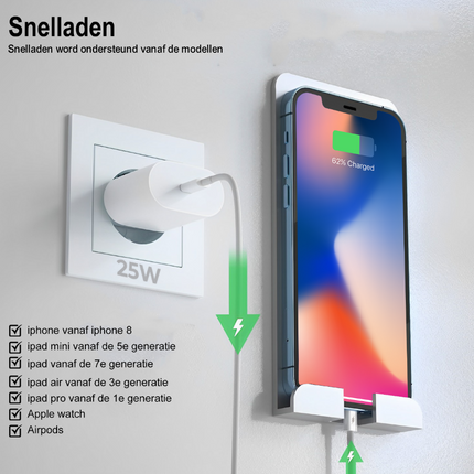 Smartgoodz USBC Adapter 25Watt - Fast Charger Universal Incl. USBC/Lightning cable 1m suitable for Apple devices