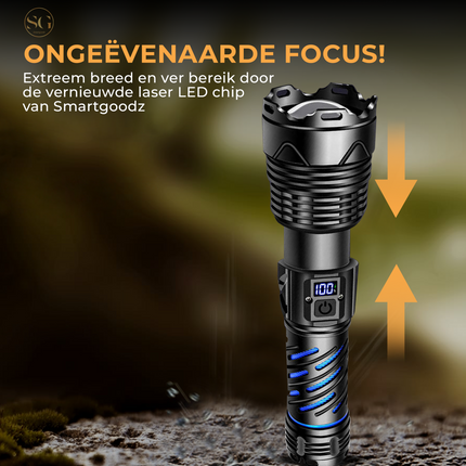 Smartgoodz Military Flashlight LED White laser - 3500 Lumen, USB-C Rechargeable with 800 Meter Range